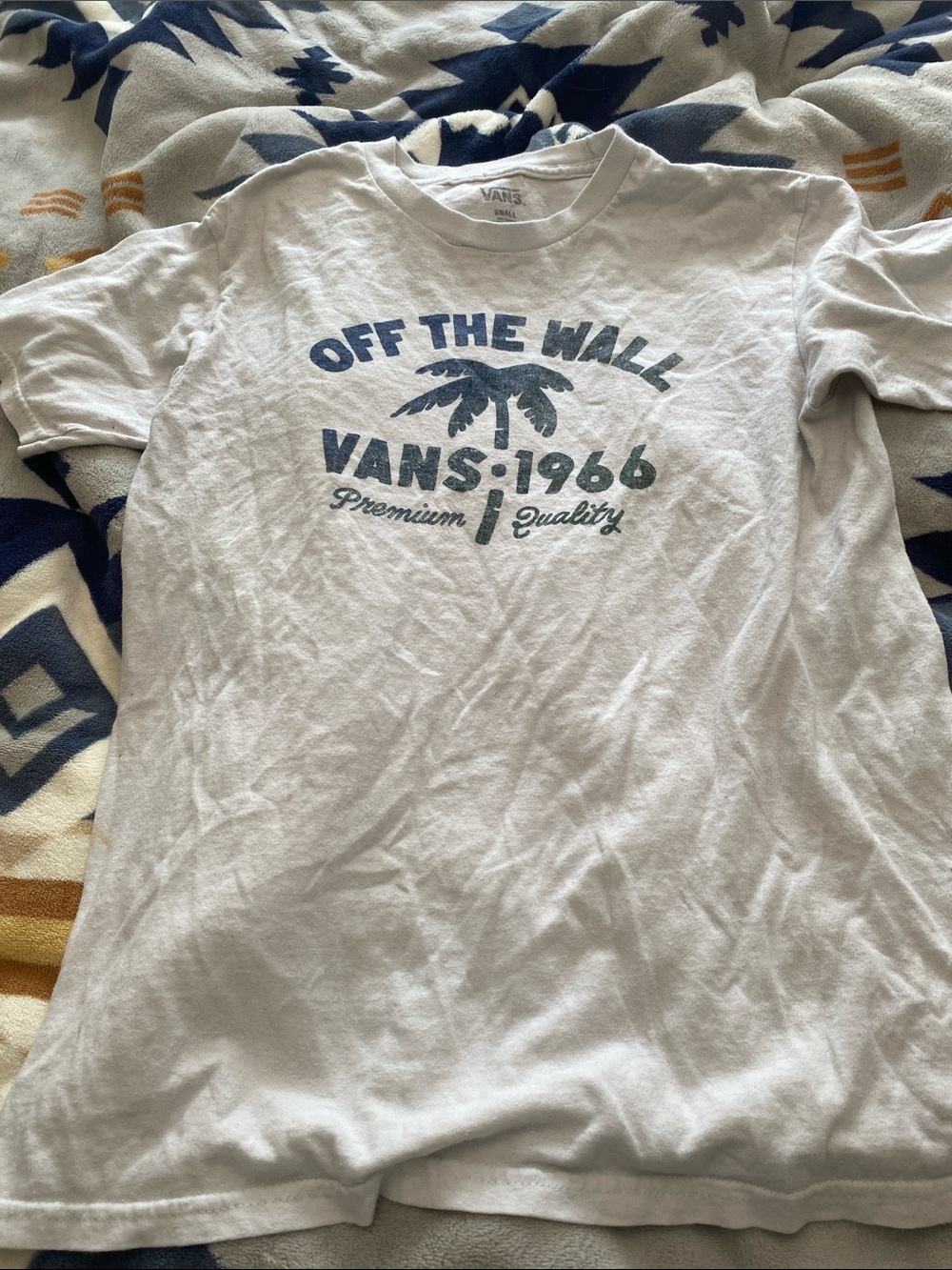 Vans White Short Sleeve Tee with Blue 'Off The Wall' Graphic